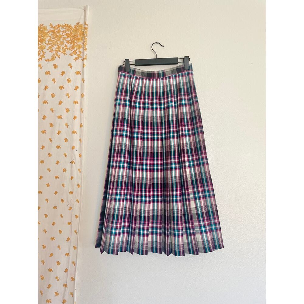 Vintage 80s Pendleton Wool Plaid Midi Skirt Purple Teal USA Size 6 - Picture 4 of 5